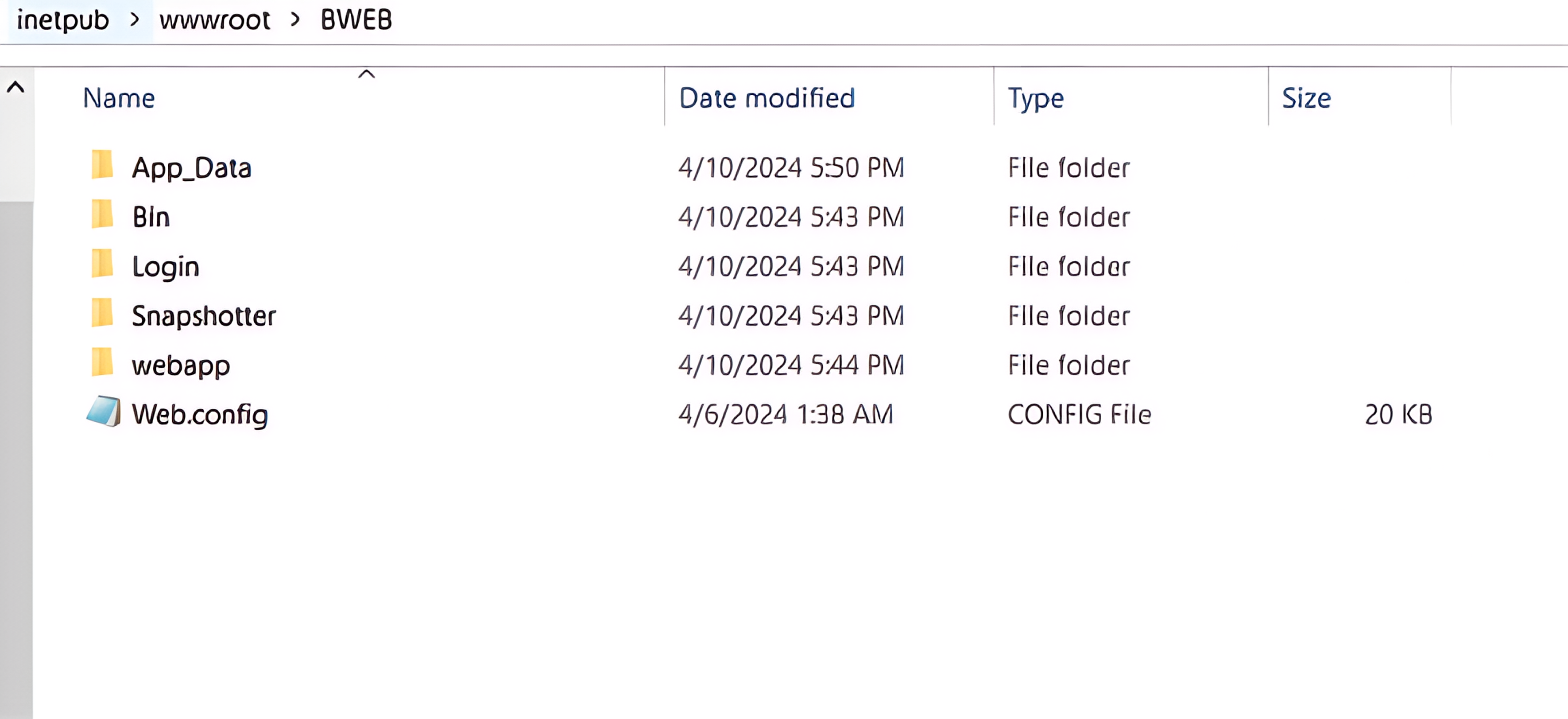 Directory listing showing folders and a config file in a web server structure.
